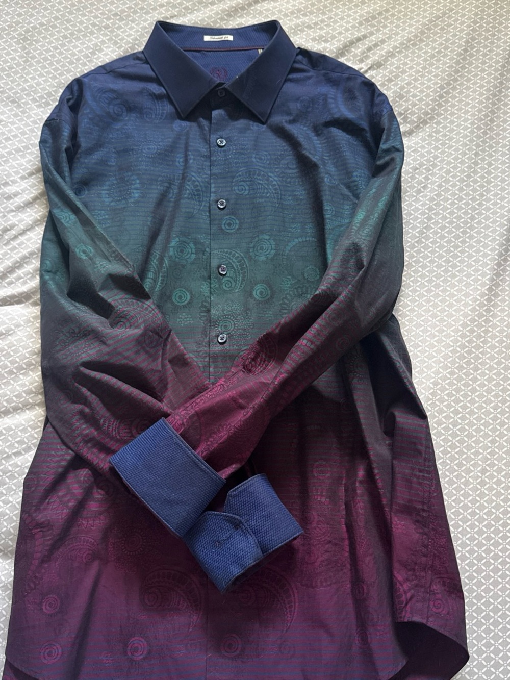 Bugatchi Ombre Blue Green Burgundy Dress Shirt